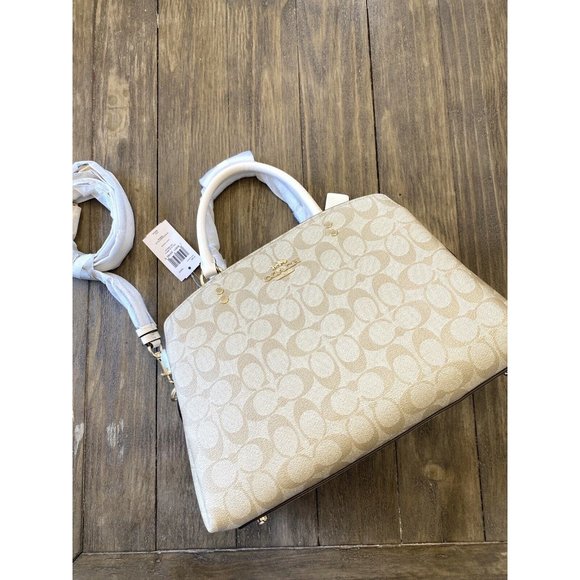 COACH NWT $428 Lillie Carryall Handbag Gold/Chalk) Signature Canvas Detachable - Picture 5 of 12